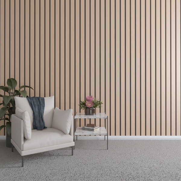 Ekena Millwork 48H x 3/8T Adjustable Wood Slat Wall Panel Kit w/ 3W Slats, Alder contains 15 Slats SWW60X48X0375AL - main